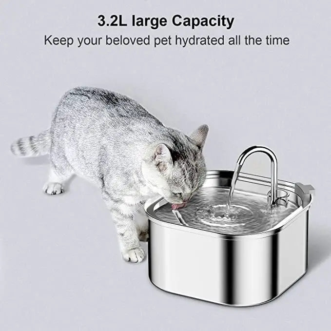 YES4PETS 3.2L Automatic Electric Pet Water Fountain Dog Cat Stainless Steel Feeder Bowl Dispenser - Pet Care > Dog