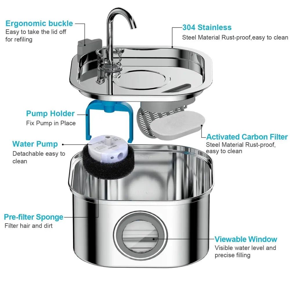 YES4PETS 3.2L Automatic Electric Pet Water Fountain Dog Cat Stainless Steel Feeder Bowl Dispenser - Pet Care > Dog