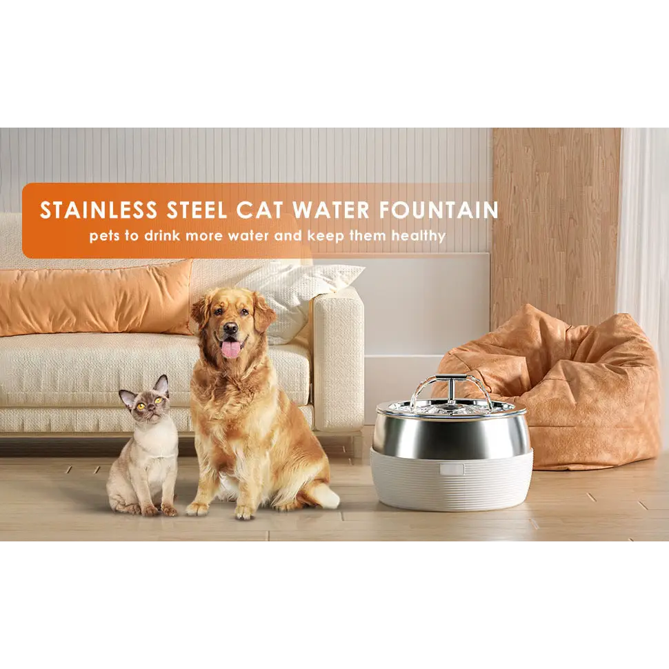 YES4PETS 3L Automatic Electric Pet Water Fountain Dog Cat Stainless Steel Feeder Bowl Dispenser Black - Pet Care > Dog