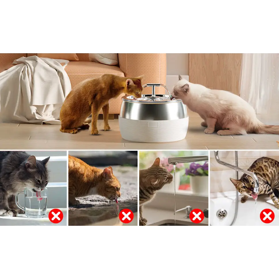 YES4PETS 3L Automatic Electric Pet Water Fountain Dog Cat Stainless Steel Feeder Bowl Dispenser White - Pet Care > Dog