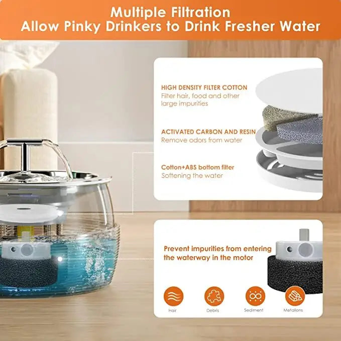 YES4PETS 3L Automatic Electric Pet Water Fountain Dog Cat Stainless Steel Feeder Bowl Dispenser Black - Pet Care > Dog