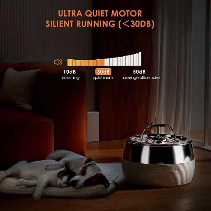YES4PETS 3L Automatic Electric Pet Water Fountain Dog Cat Stainless Steel Feeder Bowl Dispenser White - Pet Care > Dog