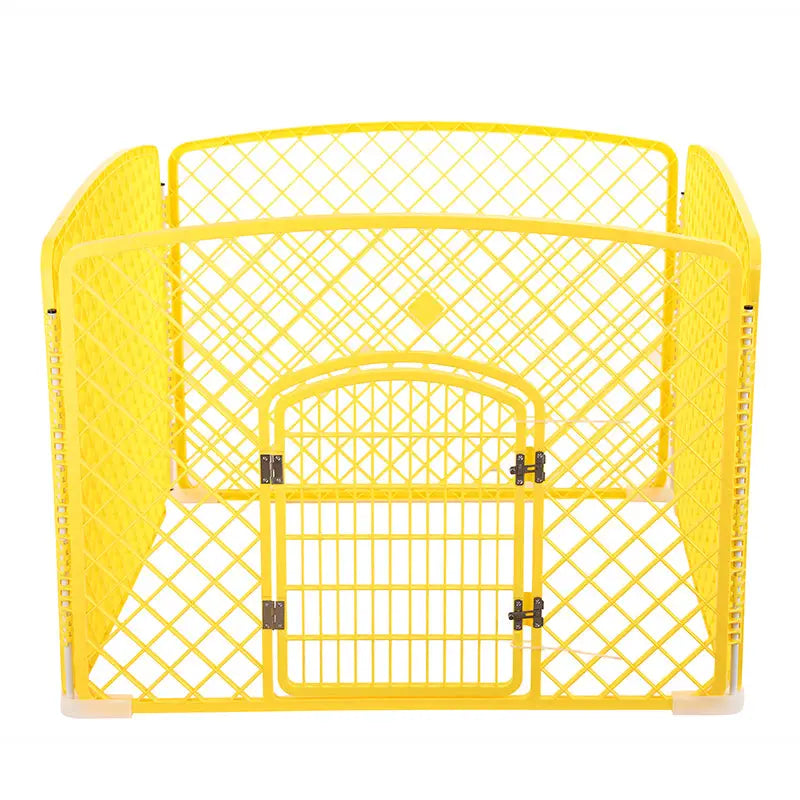 YES4PETS 4 Panel Plastic Pet Pen Pet Foldable Fence Dog Fence Enclosure With Gate Yellow - Pet Care > Dog Supplies >