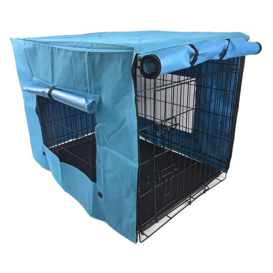 YES4PETS 48’ Collapsible Metal Dog Puppy Crate Cat Rabbit Cage With Cover Blue - Pet Care > Dog Supplies > Dog