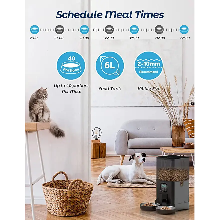 YES4PETS 6L Automatic Digital Pet Dog Cat Feeder Double Food Bowl Dispenser - Pet Care > Dog Supplies > Dog Bowls