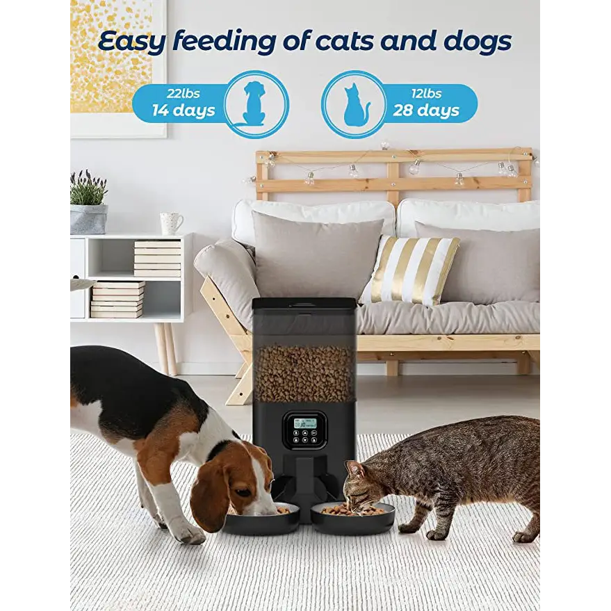 YES4PETS 6L Automatic Digital Pet Dog Cat Feeder Double Food Bowl Dispenser - Pet Care > Dog Supplies > Dog Bowls