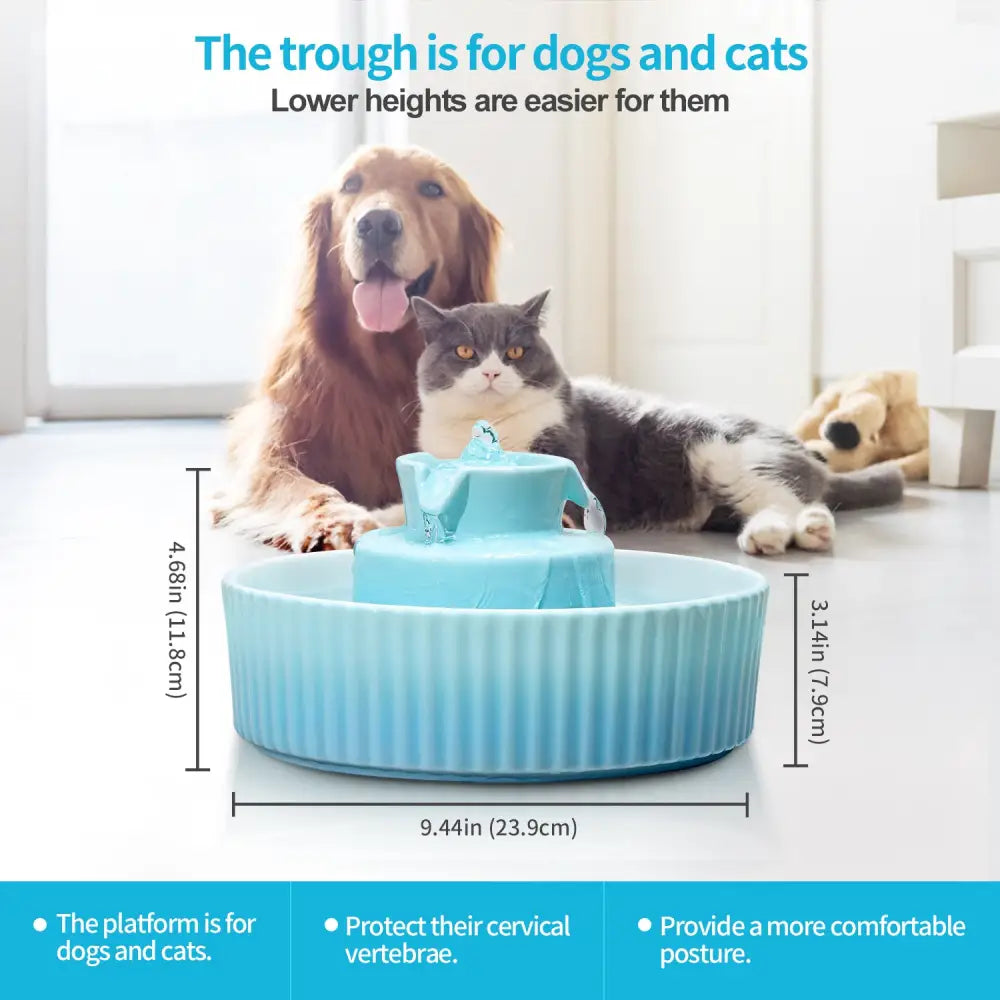 YES4PETS Blue Ceramic Electric Pet Water Fountain Dog Cat Water Feeder Bowl Dispenser - Pet Care > Dog Supplies > Dog