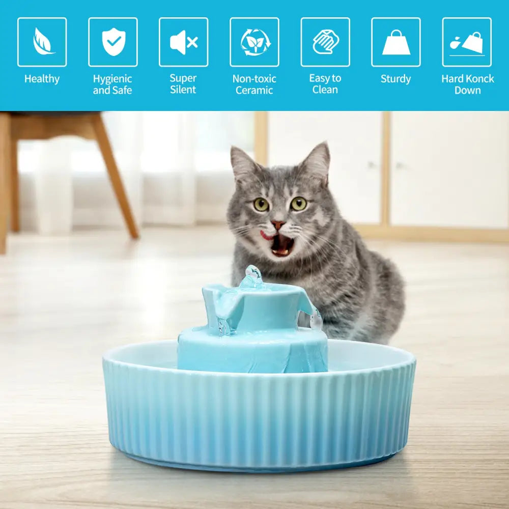 YES4PETS Blue Ceramic Electric Pet Water Fountain Dog Cat Water Feeder Bowl Dispenser - Pet Care > Dog Supplies > Dog