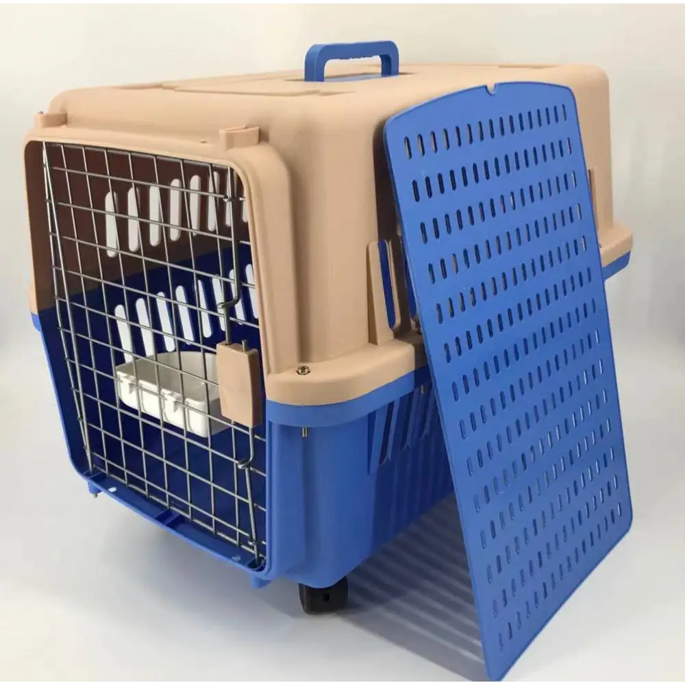YES4PETS Blue Large Dog Puppy Cat Crate Pet Carrier Cage With Tray Bowl & Wheel - Pet Care > Dog Supplies > Dog