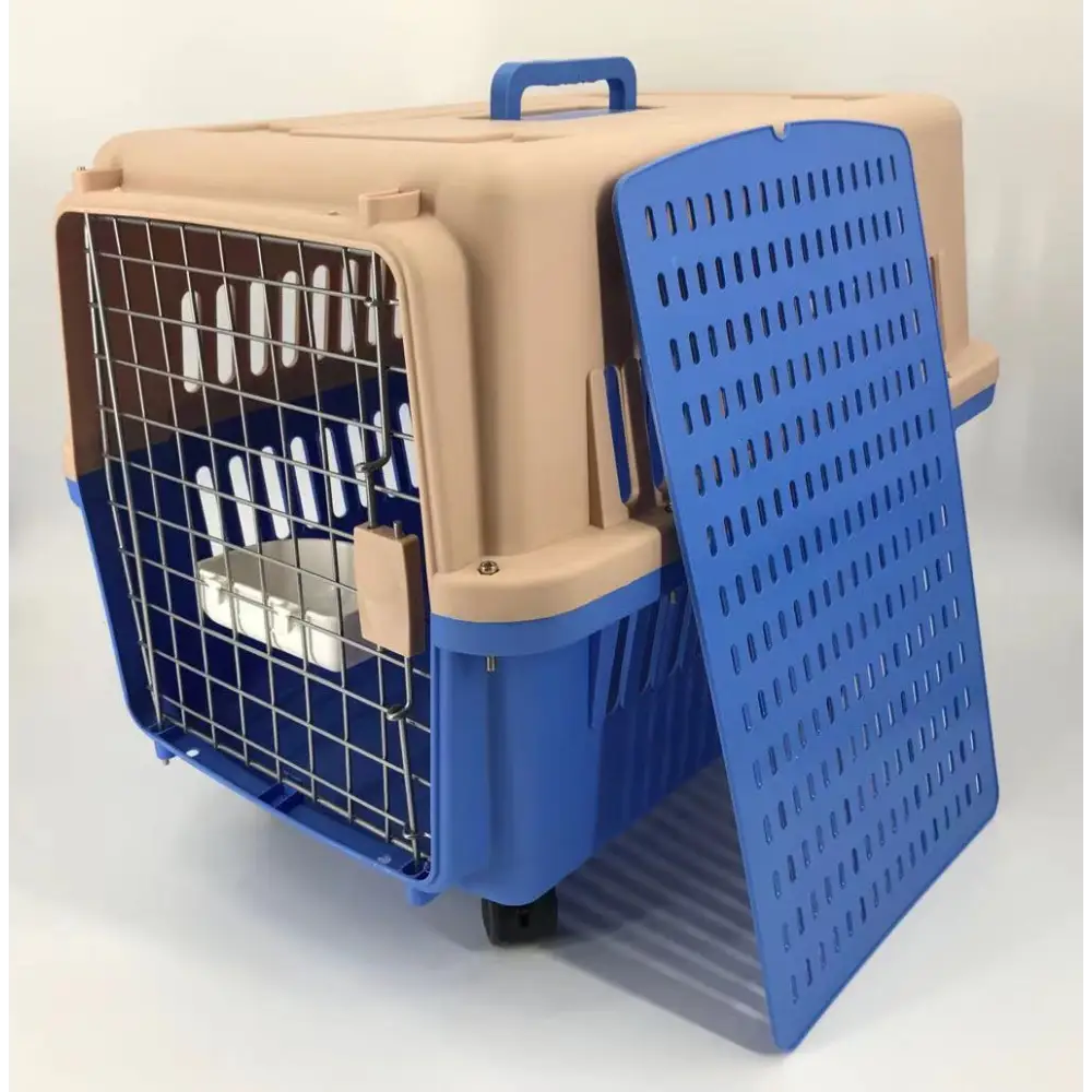 YES4PETS Blue Large Dog Puppy Cat Crate Pet Carrier Cage With Tray Bowl & Wheel - Pet Care > Dog Supplies > Dog