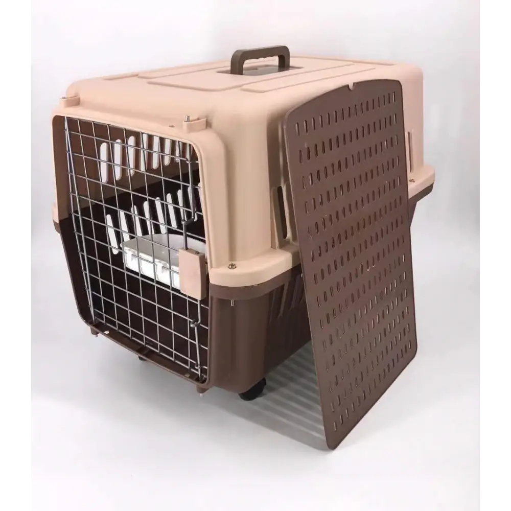 YES4PETS Brown Large Dog Puppy Cat Crate Pet Carrier Cage With Tray Bowl & Wheel - Pet Care > Dog Supplies > Dog