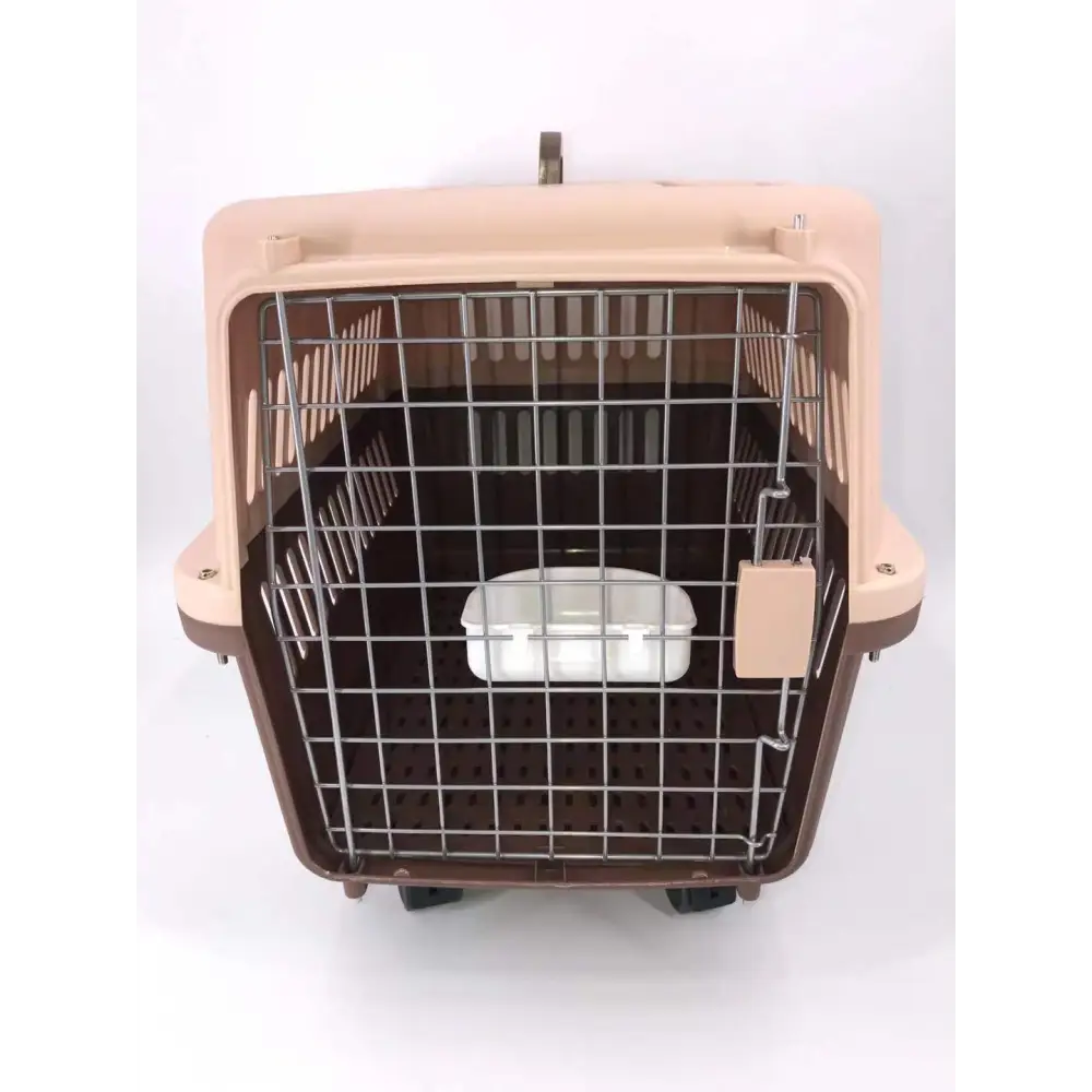 YES4PETS Brown Large Dog Puppy Cat Crate Pet Carrier Cage With Tray Bowl & Wheel - Pet Care > Dog Supplies > Dog