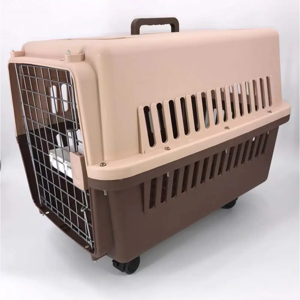 YES4PETS Brown Large Dog Puppy Cat Crate Pet Carrier Cage With Tray Bowl & Wheel - Pet Care > Dog Supplies > Dog