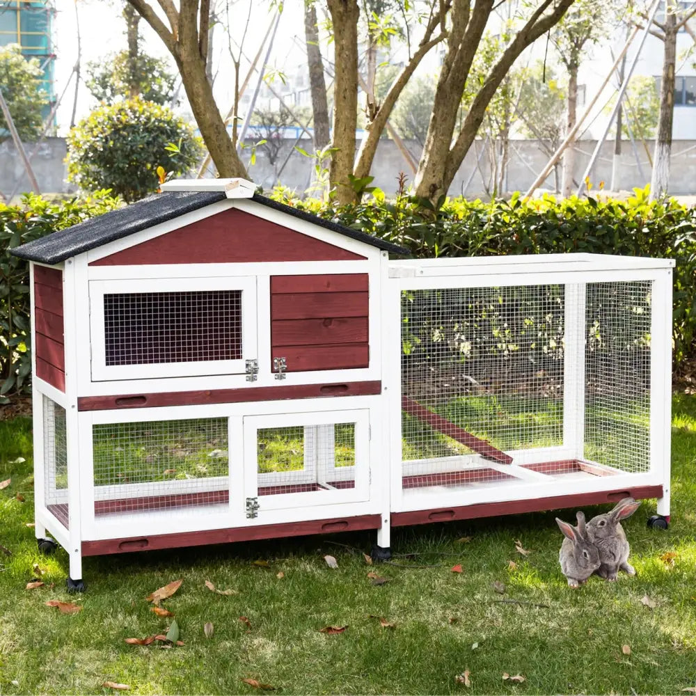 YES4PETS Double Storey Large Rabbit Hutch Guinea Pig Cage Ferret Cage With Pull Out Tray On Wheels - Pet Care > Coops &