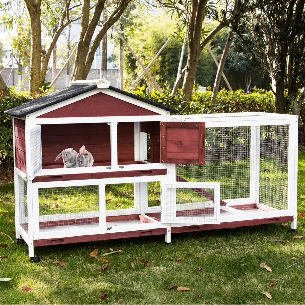 YES4PETS Double Storey Large Rabbit Hutch Guinea Pig Cage Ferret Cage With Pull Out Tray On Wheels - Pet Care > Coops &