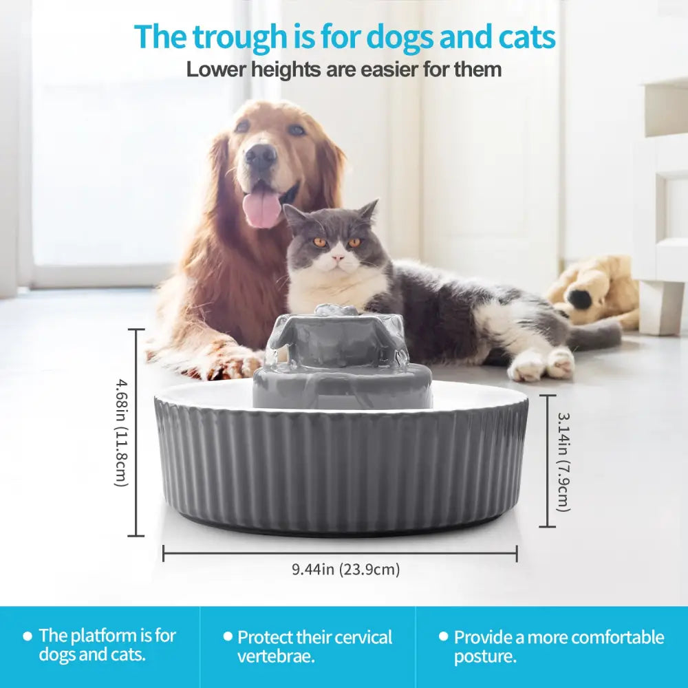 YES4PETS Grey Ceramic Electric Pet Water Fountain Dog Cat Water Feeder Bowl Dispenser - Pet Care > Dog Supplies > Dog