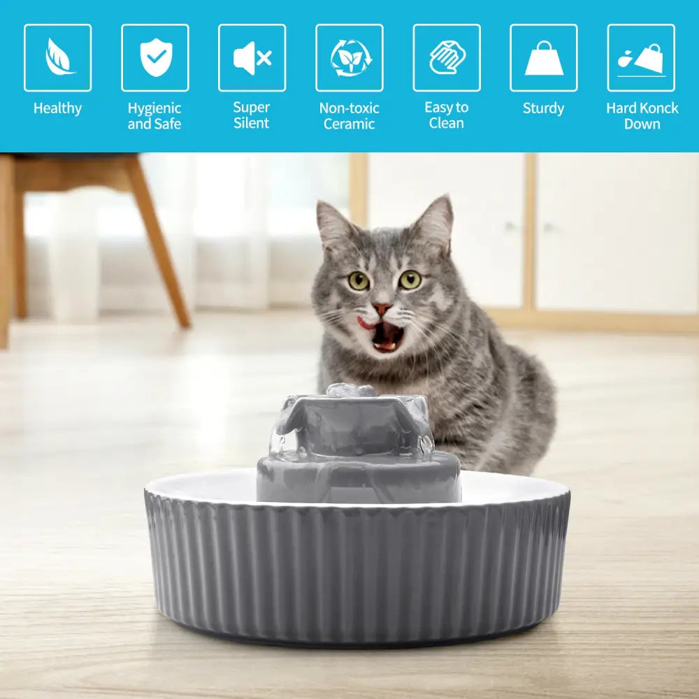 YES4PETS Grey Ceramic Electric Pet Water Fountain Dog Cat Water Feeder Bowl Dispenser - Pet Care > Dog Supplies > Dog