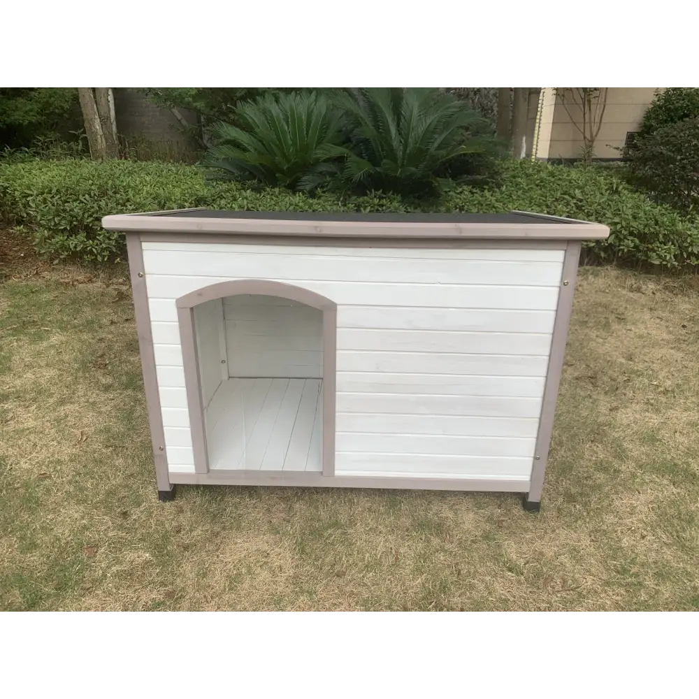 YES4PETS L Timber Pet Dog Kennel House Puppy Wooden Timber Cabin With Stripe White - Pet Care > Dog Supplies > Dog