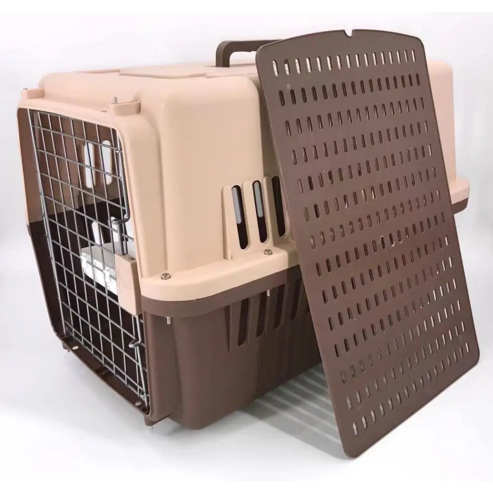 YES4PETS Large Airline Dog Cat Crate Pet Carrier Cage With Tray And Bowl Brown - Pet Care > Dog Supplies > Dog Carriers
