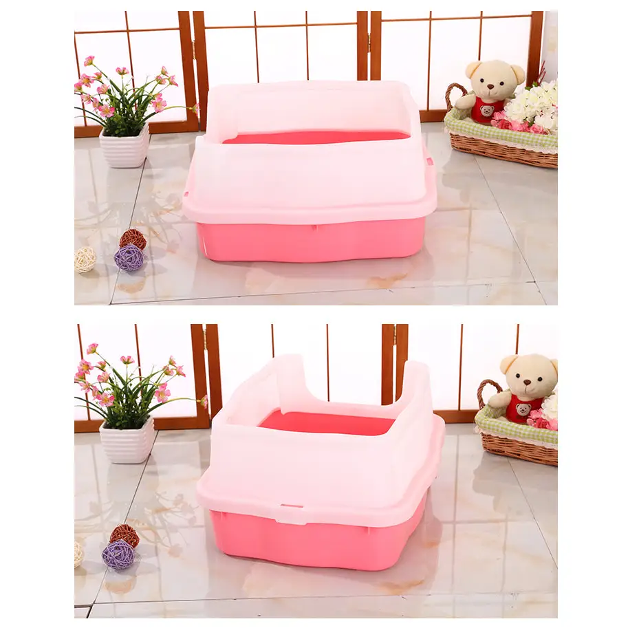 YES4PETS Large Deep Cat Kitty Litter Tray High Wall Pet Toilet Tray With Scoop Pink - Pet Care > Cat Supplies > Cat