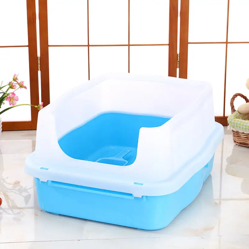 YES4PETS Large Deep Cat Kitty Litter Tray High Wall Pet Toilet Tray With Scoop Blue - Pet Care > Cat Supplies > Cat