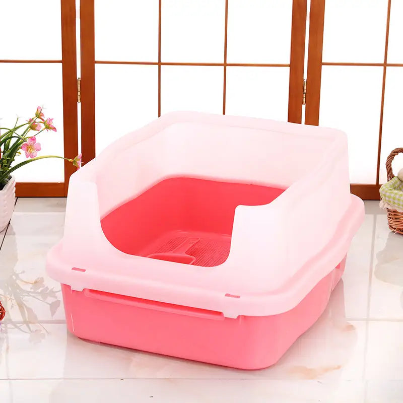 YES4PETS Large Deep Cat Kitty Litter Tray High Wall Pet Toilet Grid Tray With Scoop Pink - Pet Care > Cat Supplies >
