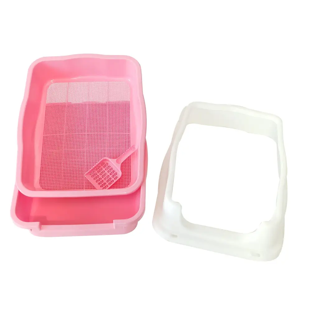 YES4PETS Large Deep Cat Kitty Litter Tray High Wall Pet Toilet Grid Tray With Scoop Pink - Pet Care > Cat Supplies >