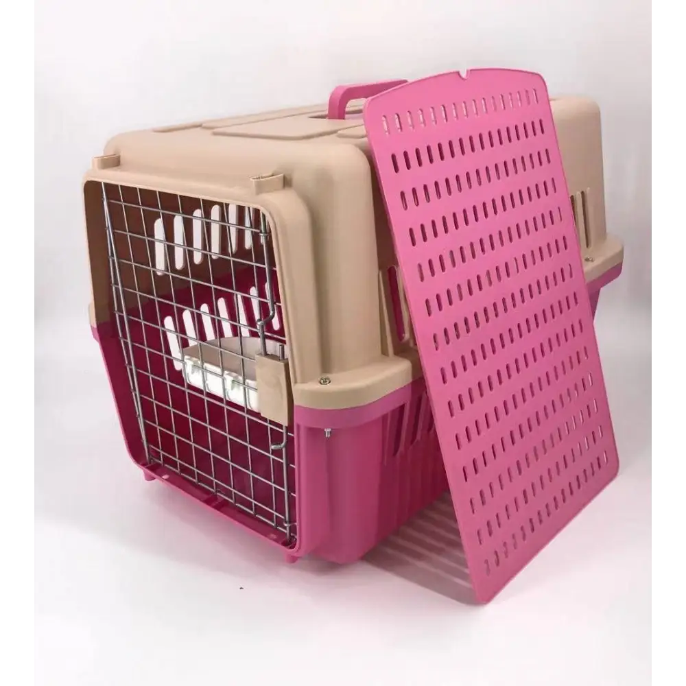 YES4PETS Large Dog Cat Crate Pet Carrier Airline Rabbit Cage With Tray And Bowl Pink - Pet Care > Cat Supplies > Cat
