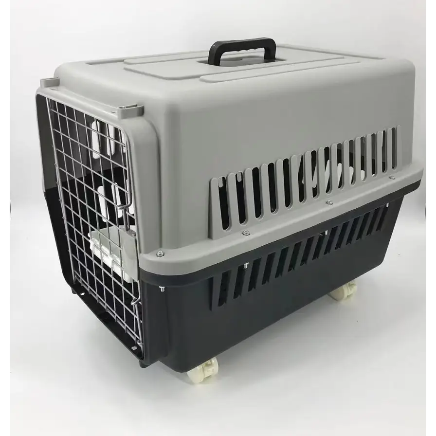 YES4PETS Large Dog Cat Crate Pet Carrier Rabbit Airline Cage With Tray Bowl & Wheel Black - Pet Care > Cat Supplies >