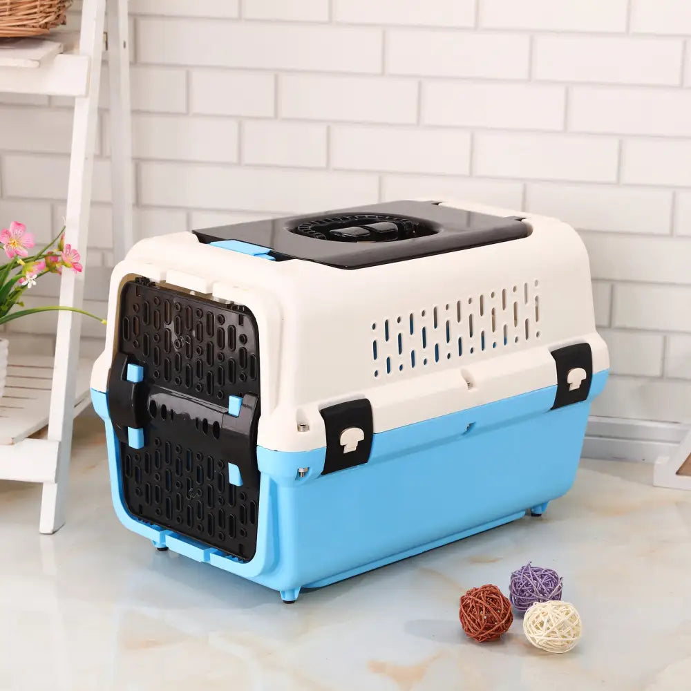 YES4PETS Large Dog Cat Crate Pet Rabbit Carrier Travel Cage With Tray & Window Blue - Pet Care > Dog Supplies > Dog