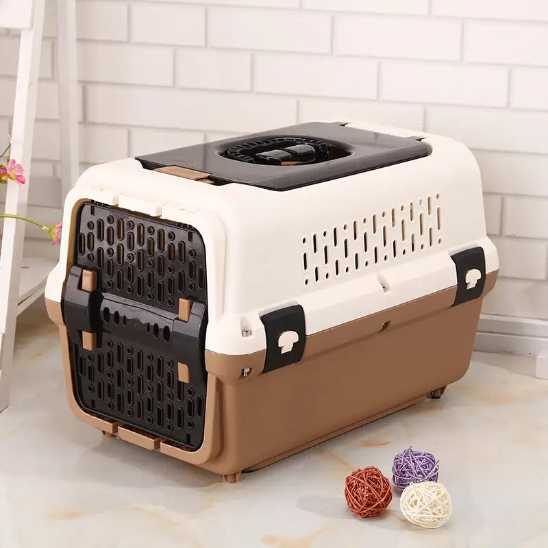 YES4PETS Large Dog Cat Crate Pet Rabbit Carrier Travel Cage With Tray & Window Brown - Pet Care > Dog Supplies > Dog