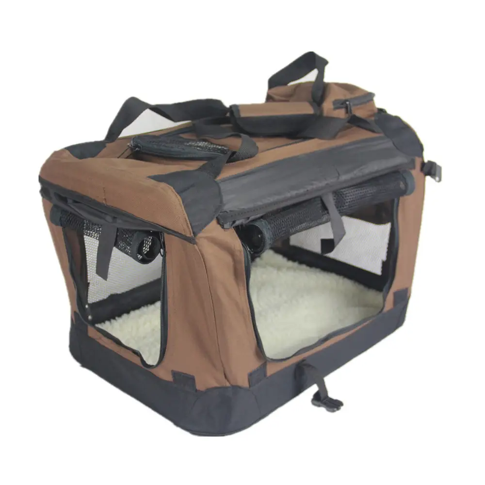 YES4PETS Large Fordable Pet Dog Puppy Soft Crate With Curtain-Brown - Pet Care > Dog Supplies > Dog Kennels