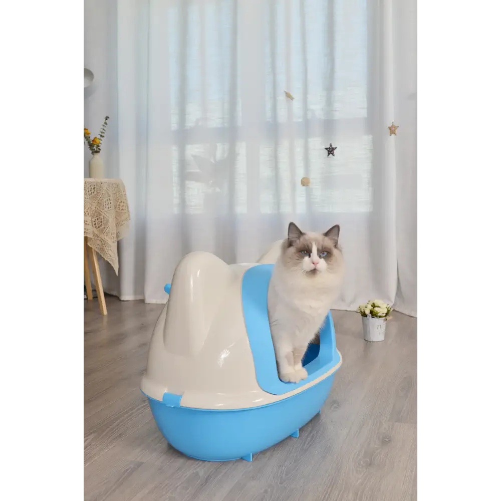 YES4PETS Large Hooded Cat Toilet Litter Box Tray House With Scoop Blue - Pet Care > Cat Supplies > Cat Litter