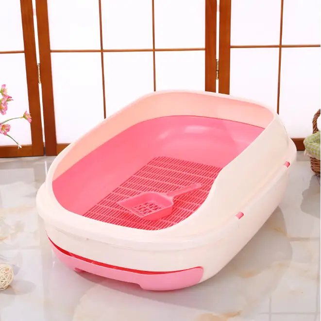 YES4PETS Large Portable Cat Toilet Litter Box Tray with Scoop and Grid Tray-Pink - Pet Care > Cat Supplies > Cat Litter