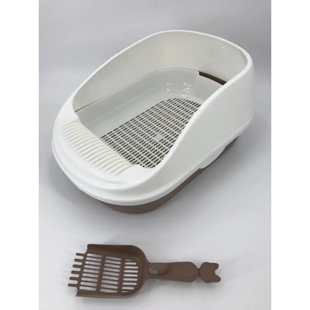 YES4PETS Large Portable Cat Toilet Litter Box Tray with Scoop and Grid Tray Brown - Pet Care > Cat Supplies > Cat Litter