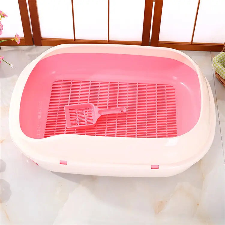 YES4PETS Large Portable Cat Toilet Litter Box Tray with Scoop and Grid Tray-Pink - Pet Care > Cat Supplies > Cat Litter