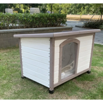 YES4PETS M Timber Pet Dog Kennel House Puppy Wooden Timber Cabin With Stripe White - Pet Care > Dog Supplies > Dog