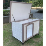 YES4PETS M Timber Pet Dog Kennel House Puppy Wooden Timber Cabin With Stripe White - Pet Care > Dog Supplies > Dog