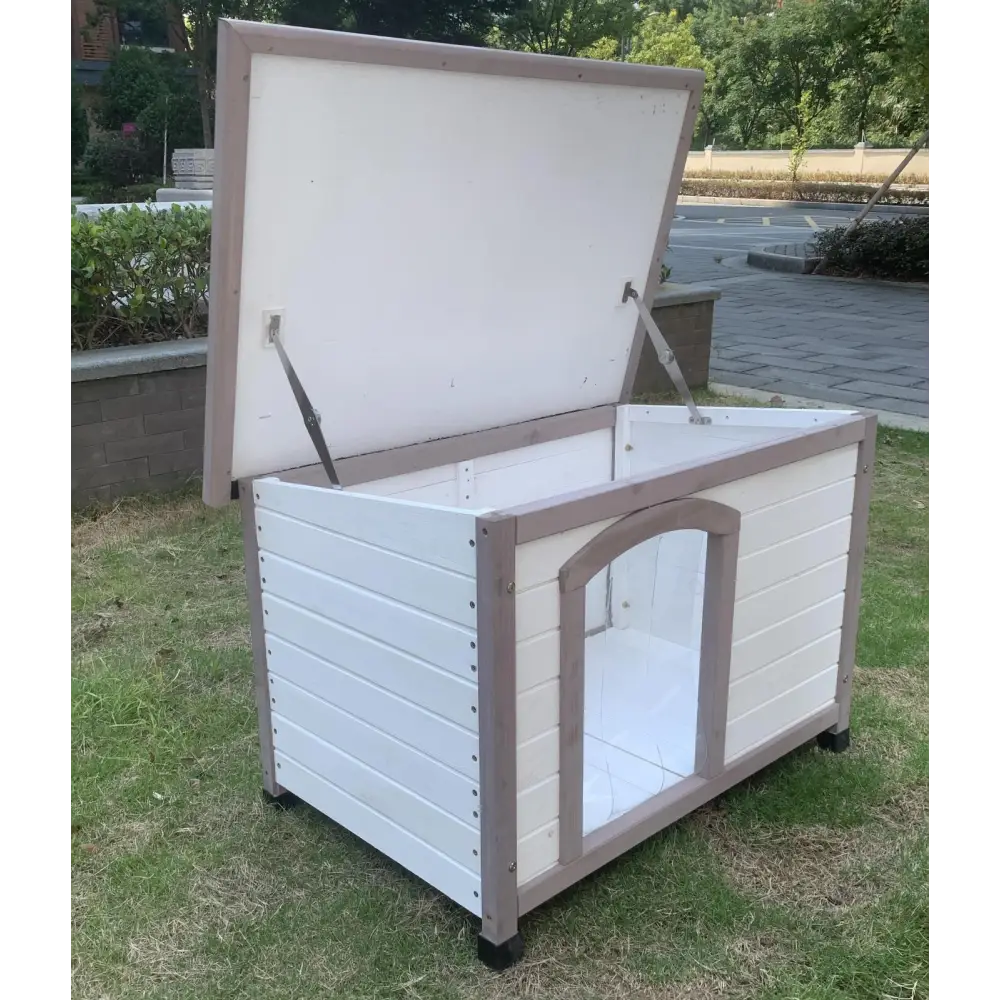 YES4PETS M Timber Pet Dog Kennel House Puppy Wooden Timber Cabin With Stripe White - Pet Care > Dog Supplies > Dog