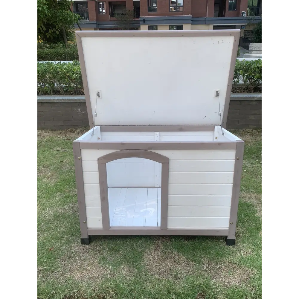 YES4PETS M Timber Pet Dog Kennel House Puppy Wooden Timber Cabin With Stripe White - Pet Care > Dog Supplies > Dog