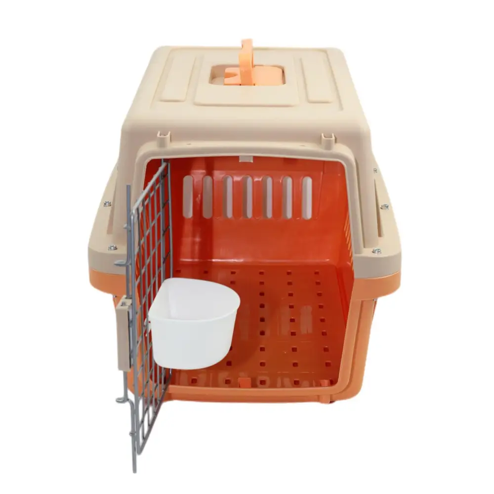 YES4PETS Medium Dog Cat Crate Pet Carrier Airline Cage With Bowl & Tray-Orange - Pet Care > Dog Supplies > Dog Carriers