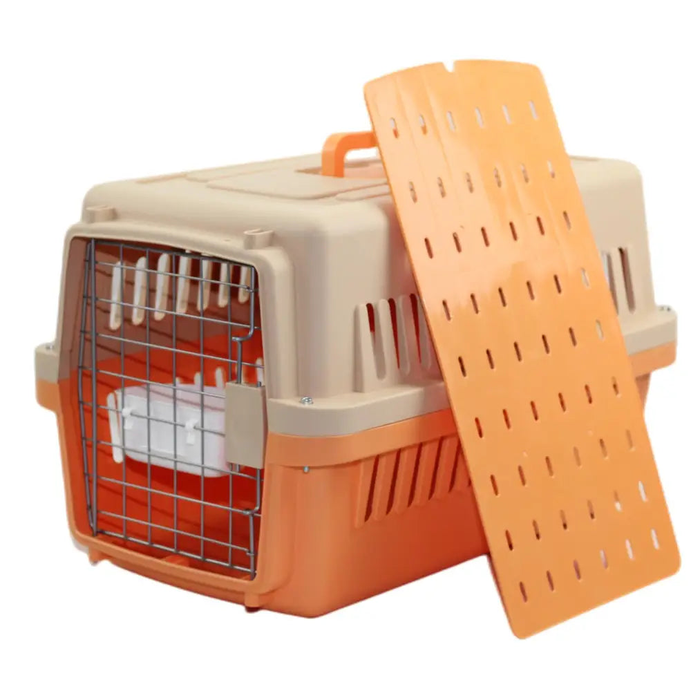 YES4PETS Medium Dog Cat Crate Pet Carrier Airline Cage With Bowl & Tray-Orange - Pet Care > Dog Supplies > Dog Carriers