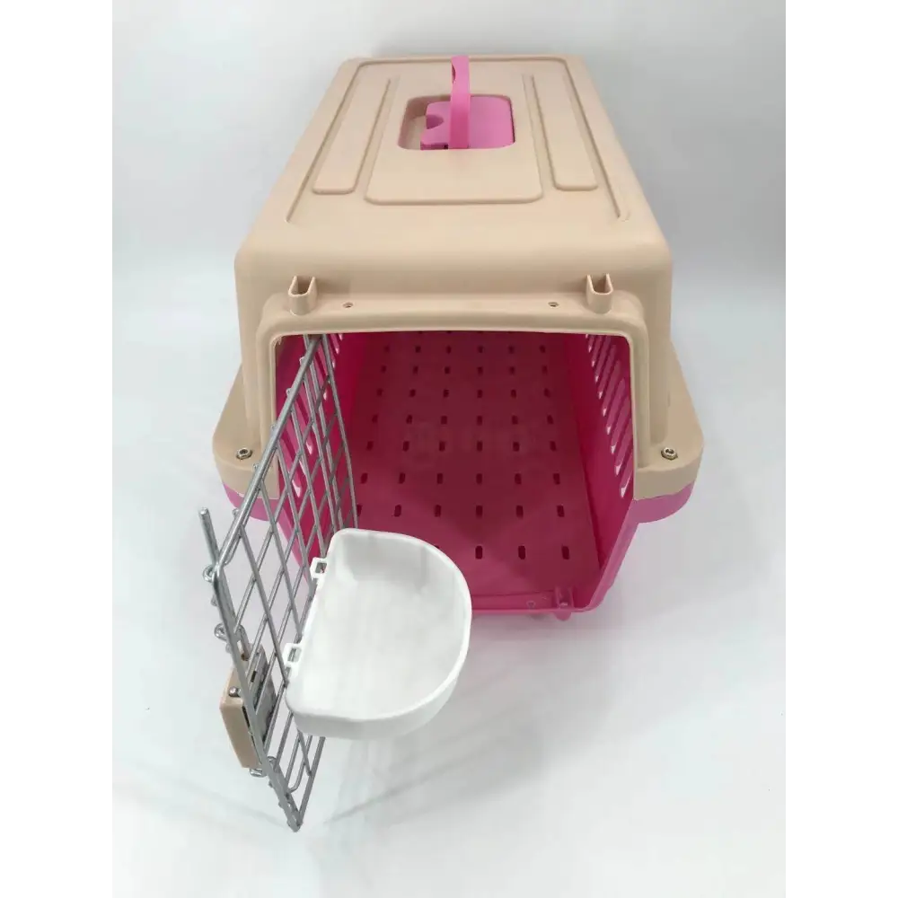 YES4PETS Medium Dog Cat Crate Pet Carrier Airline Cage With Bowl & Tray-Pink - Pet Care > Cat Supplies > Cat Carriers &