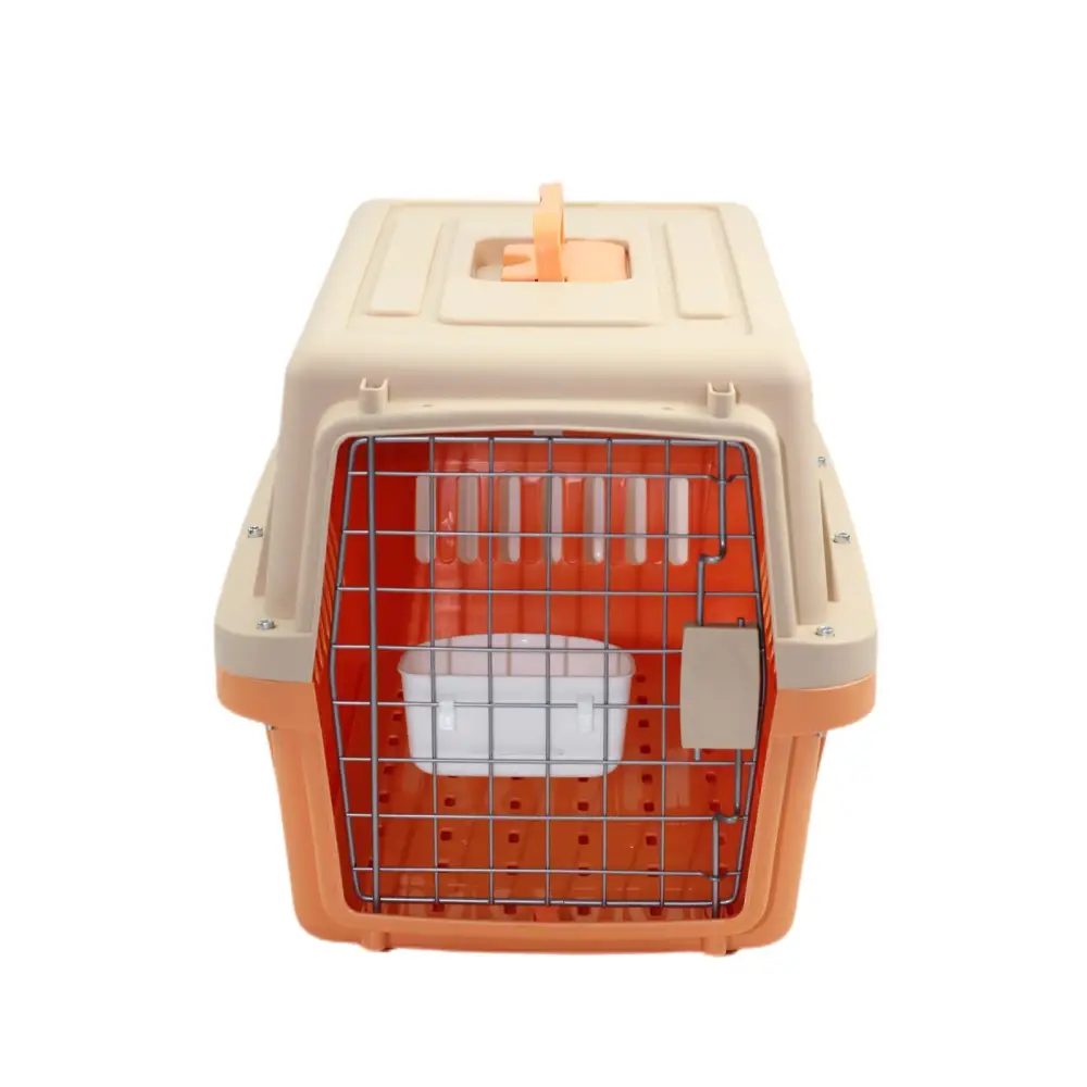 YES4PETS Medium Dog Cat Crate Pet Carrier Airline Cage With Bowl & Tray-Orange - Pet Care > Dog Supplies > Dog Carriers