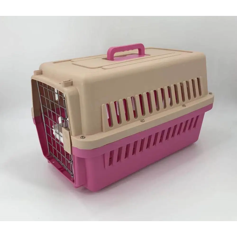 YES4PETS Medium Dog Cat Crate Pet Carrier Airline Cage With Bowl & Tray-Pink - Pet Care > Cat Supplies > Cat Carriers &