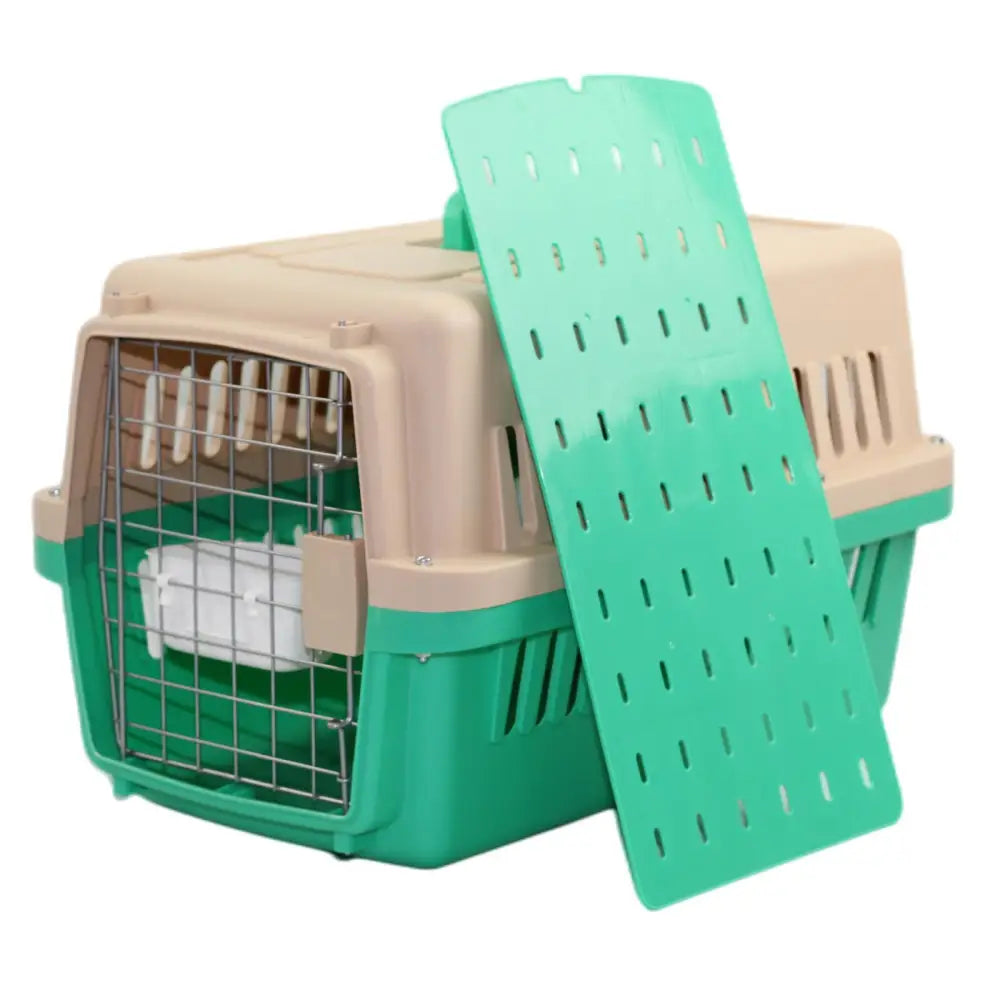 YES4PETS Medium Dog Cat Crate Pet Carrier Airline Cage With Bowl & Tray-Green - Pet Care > Dog Supplies > Dog Carriers