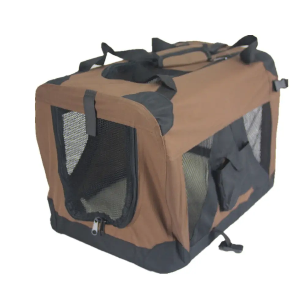 YES4PETS Medium Portable Foldable Dog Cat Puppy Soft Crate-Brown - Pet Care > Dog Supplies > Dog Carriers & Crates
