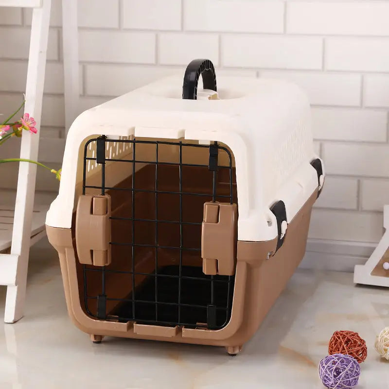 YES4PETS Medium Portable Plastic Dog Cat Pet Pets Carrier Travel Cage With Tray-Brown - Pet Care > Dog Supplies > Dog
