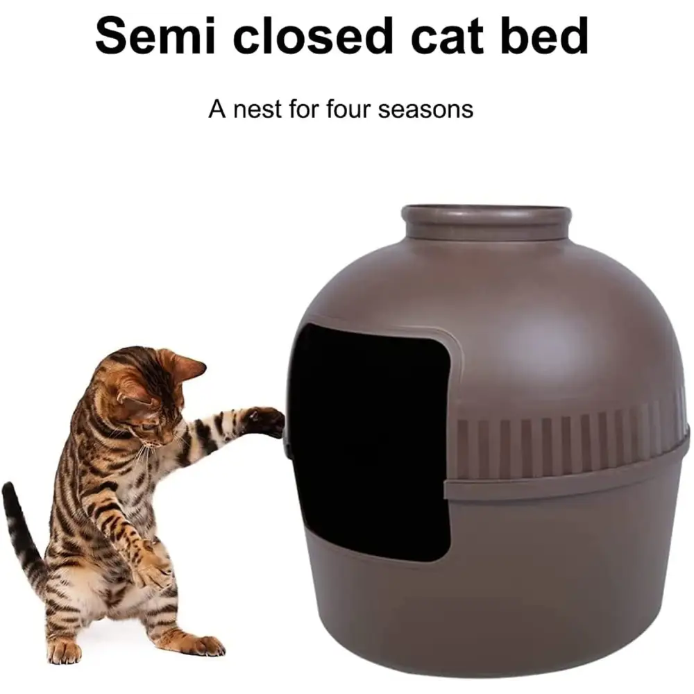 YES4PETS Multifunctional Cat Litter Box Pet Cat House Semi-Enclosed Brown - Pet Care > Cat Supplies > Cat Litter