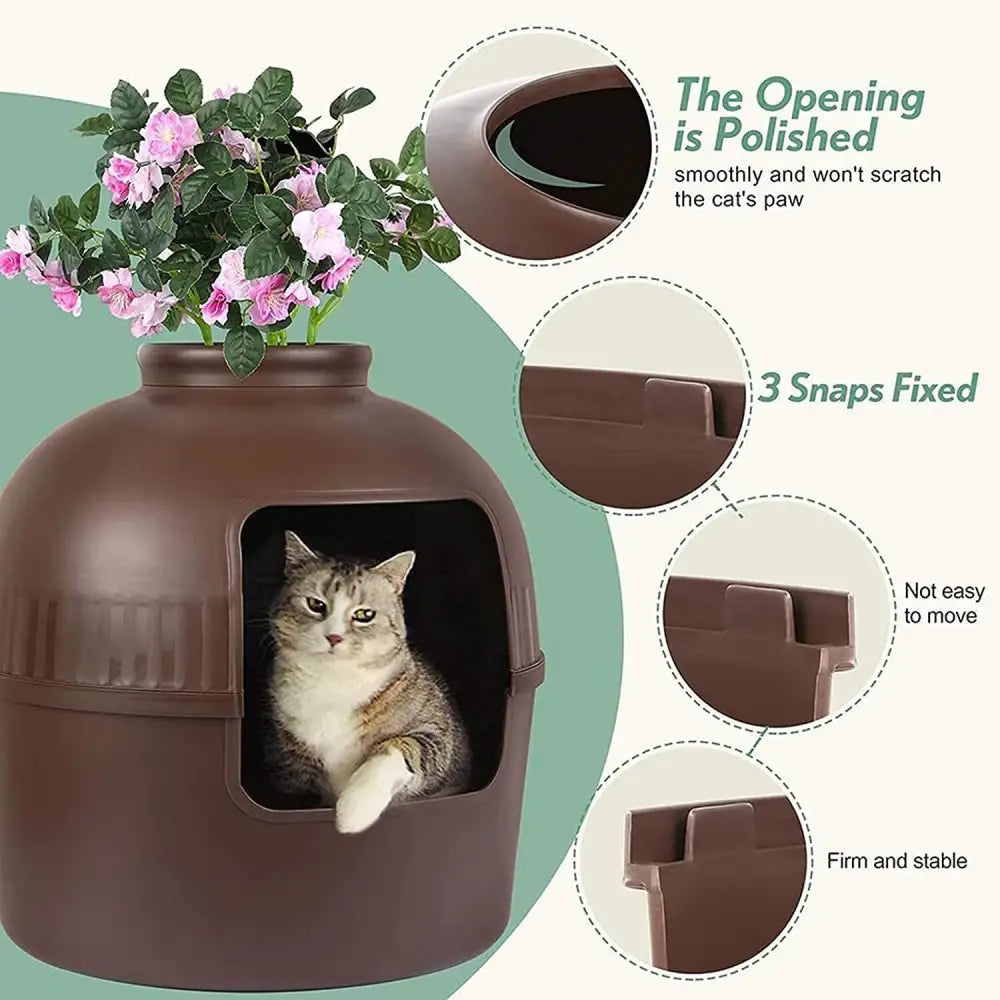 YES4PETS Multifunctional Cat Litter Box Pet Cat House Semi-Enclosed Brown - Pet Care > Cat Supplies > Cat Litter